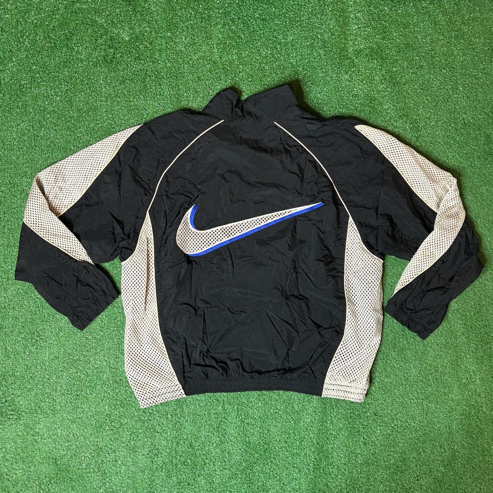 Vintage 90s Nike Nylon Big Swoosh Logo Mesh Track Top Windbreaker Jacket Size XL